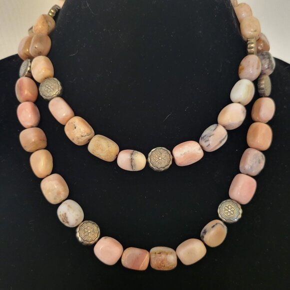 Long Chunky Pink Stone Necklace with Silver Beads, EUC - Picture 5 of 8